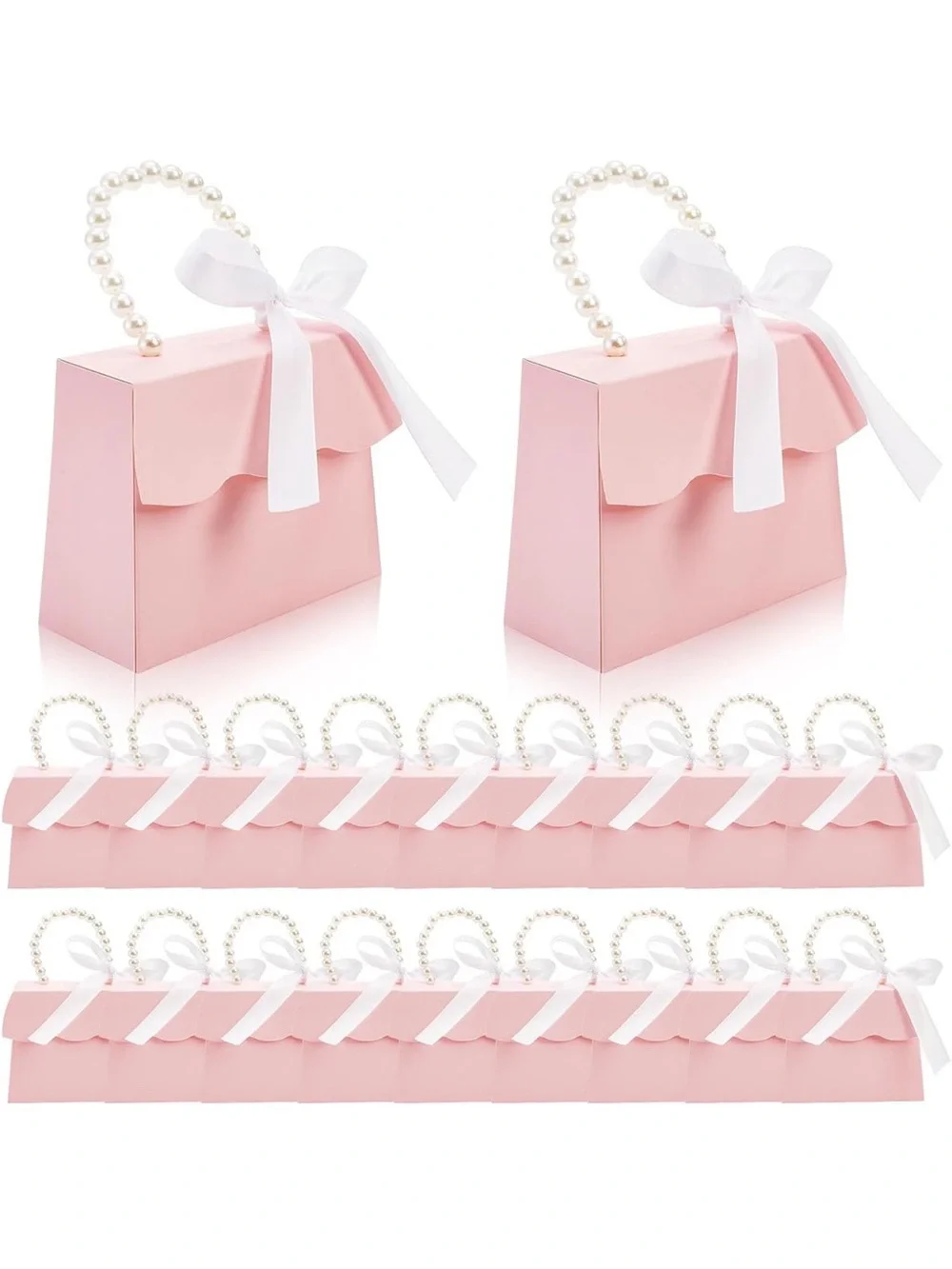 20 Pack Pink Treat Boxes Pearl Handle Ribbon Baby Shower Party Favor Boxes NEW